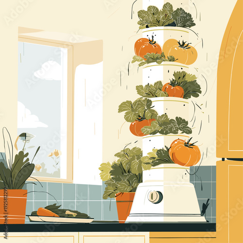 Modern Indoor Hydroponic Tower Garden Setup