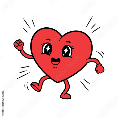Cute heart character running with dynamic motion lines