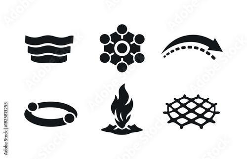 Solid style icons of deep-ocean reservoirs: abyssal layer bands, nutrient storage node, slow-circulation arc, long-term buffer