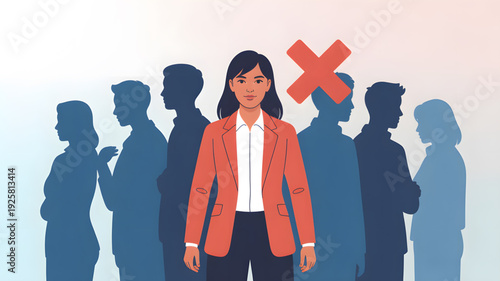 Businesswoman standing out from crowd refusal.