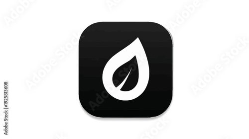 A black square with rounded corners displays a white leaf shape, hinting at nature