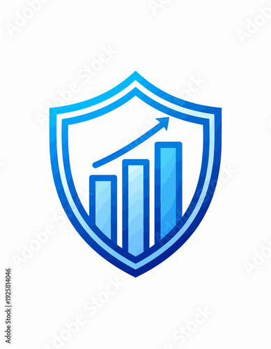 Shielding Financial Success Growth with Bar Chart Increase in Blue Color