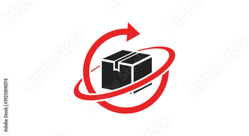 Shipping And Logistics Concept With Red Arrow And Black Box Symbolizing Movement