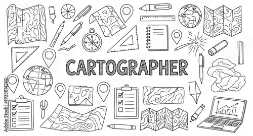 Collection of cartography tools and elements for map making and geography exploration