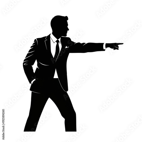 Businessman pointing to the side isolated on transparent background.