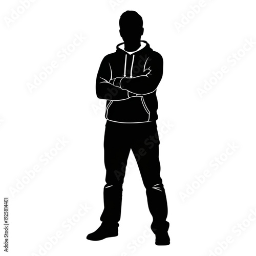 Man standing with arms crossed isolated on transparent background.