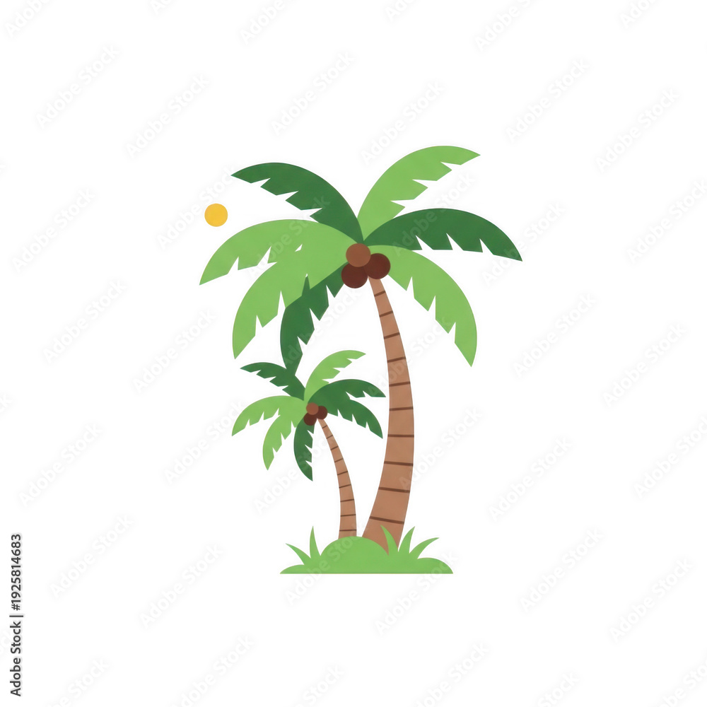 Fototapeta premium A simple graphic illustration of three palm trees on a small island