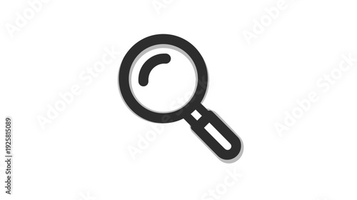 A simple, black-outlined magnifying glass with a gray shadow on a white background