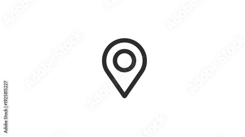 Black location pin icon with a circular dot in the center against a white backdrop