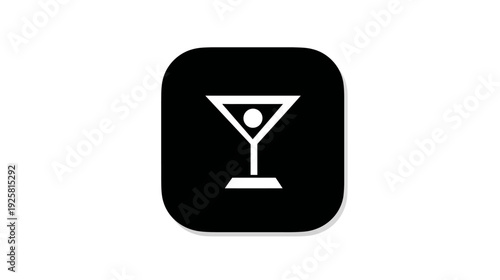 A simple, modern icon of a cocktail glass against a black, rounded square background