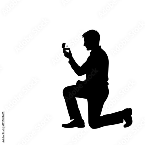 Man proposing with a ring box isolated on transparent background.