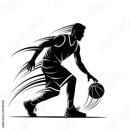 Man playing basketball in motion isolated on transparent background.