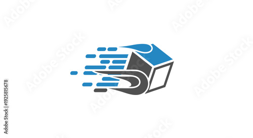 Speedy Deliveries Box Logo in Blue and Gray, Shipping Service Symbol Quickly