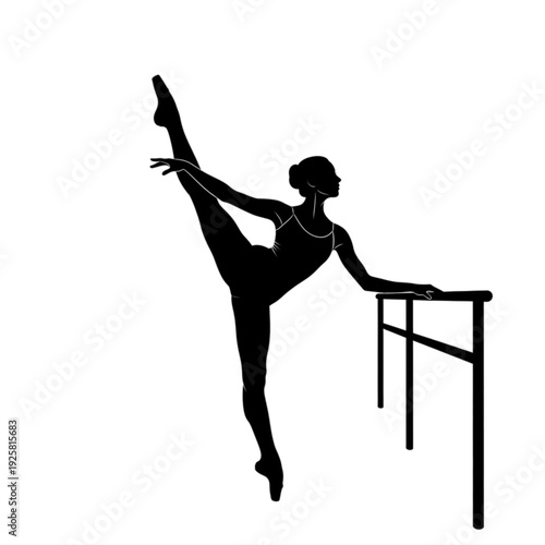 Silhouette of female ballet dancer stretching isolated on transparent background.