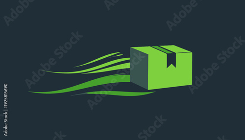Speedy Delivery Concept: Fast Package Dispatch with Green Box Trails Illustration