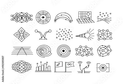Line vector icons of investigating simulation plausibility while embedded: perception-channel nets, inference zones, causal-limit