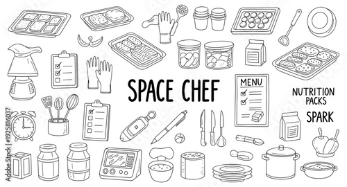 Space chef preparing nutrition packs for interstellar travel and culinary exploration