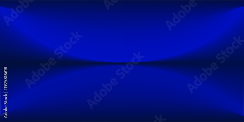 Blue studio gradient background. Abstract empty room backdrop. 3d vector cool light texture. Luxury neon lights limbo bg. Dark festive color bg. Modern photo studio spotlight glow podium gradation