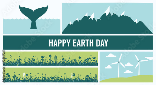 Earth Day icon set, environmental icons. Includes Earth Day, eco friendly, sustainability, ecology, nature, conservation, recycling, green energy symbols. Created in flat style with green and