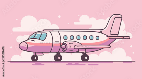 Pink airplane illustration over clouds air travel concept vector design