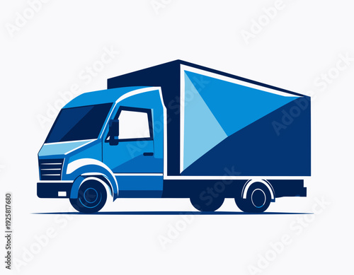 Stylized Delivery Truck Graphic In Shades Of Blue Against White Background