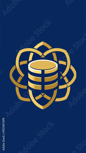 Stylized Golden Coin Stack Within Intricate Geometric Floral Ornament Illustration