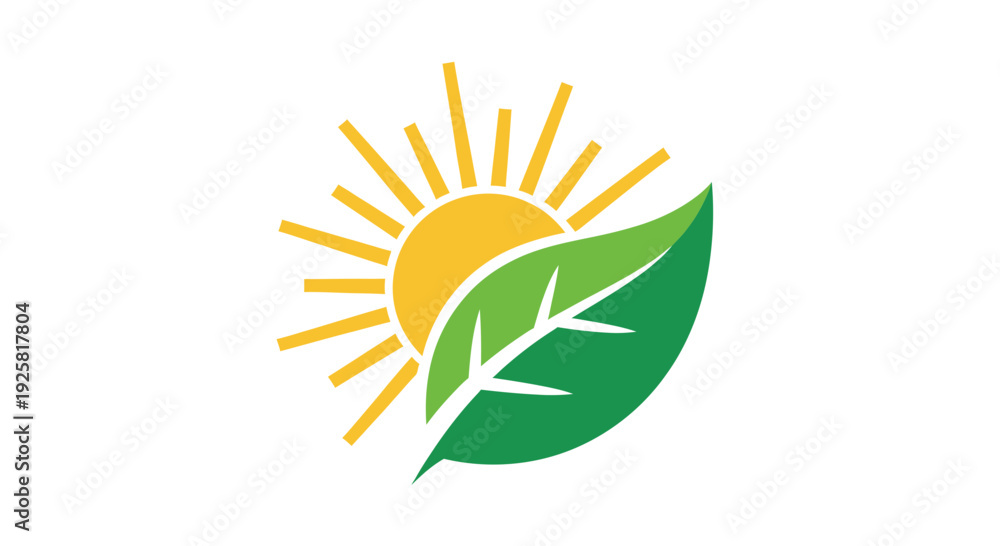 Obraz premium Sunshine And Leaf Logo Illustrates Nature And Renewable Energy Concept Perfectly