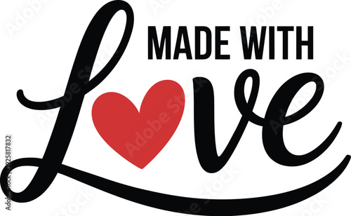 Made With Love Text and Red Heart Icon on White Background 