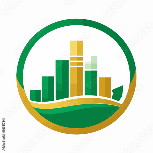 Sustainable Growth And Progress Represented By Green And Gold Cityscape Illustration