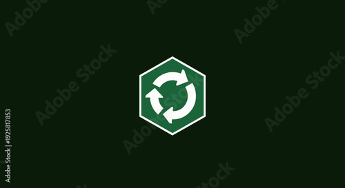 Sustainable Recycling Symbol On Dark Green Background Showing Circular Economy Concept