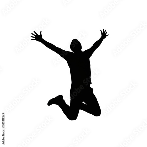 Silhouette of a jumping man isolated on transparent background.