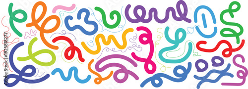 Abstract background with colorful wavy lines and shapes, modern pattern, creative and playful design elements