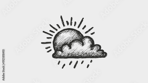 Weather icon illustration showing sun clouds and rain in simple hand drawn style