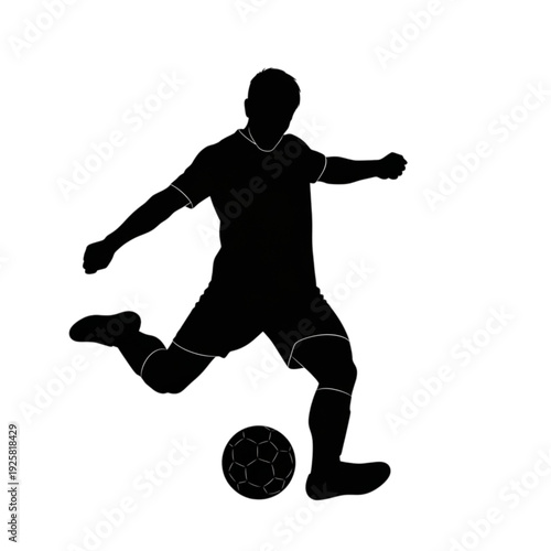 Man Kicking Football in Motion Silhouette isolated on transparent background.