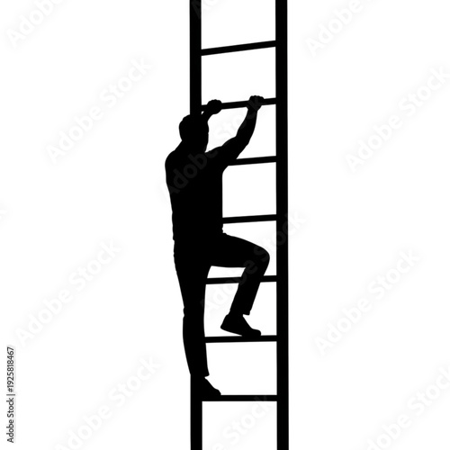Man climbing up a ladder isolated on transparent background.