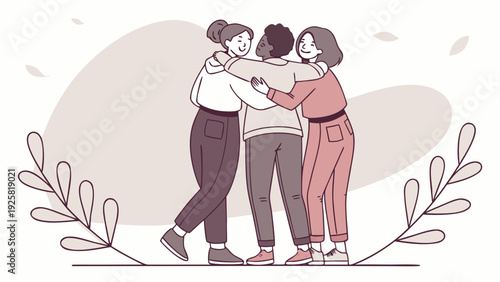 Diverse women sharing a warm hug in casual outfits