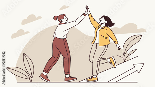 Two women giving high five in a moment of triumph and teamwork