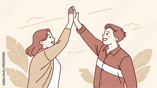 Young adults celebrating success with high five gesture