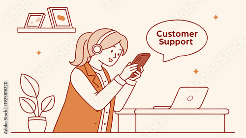 Customer support agent working on phone with laptop