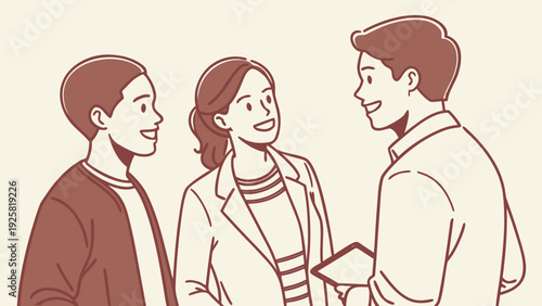 Smiling business team collaborating in modern office setting