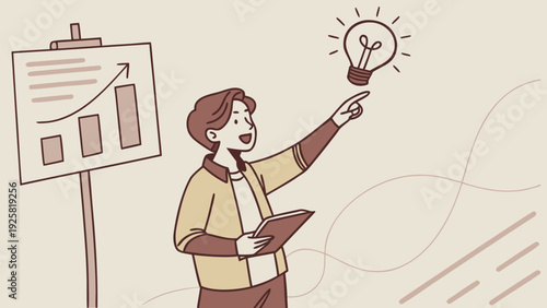 Businessman gets brilliant idea with lightbulb moment and clipboard