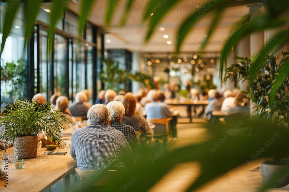 Obraz premium Diverse group shares wisdom at longevity workshop in modern urban space