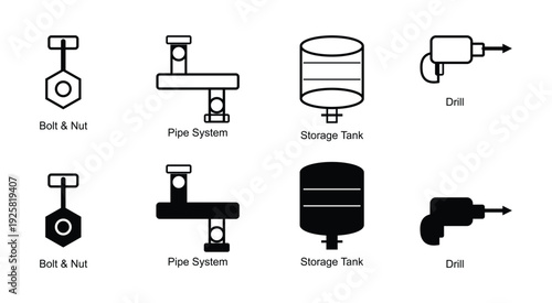 Collection of various icons and symbols for industrial or technical applications