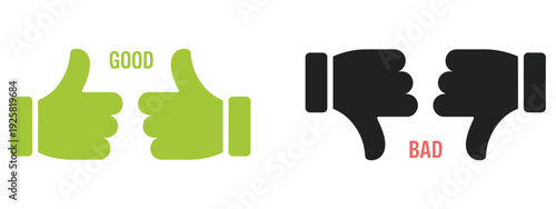 Thumb up and thumb down vector illustration, icon set including check mark symbols, representing approval, disapproval, like, dislike, and feedback for apps, websites, and UI/UX design projects.