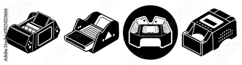 Silhouette vector icon pack of card shuffler, casino equipment and gambling tools flat design vector illustration