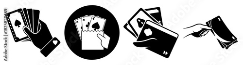 Silhouette poker card game icons set with spade heart diamond club vector illustration flat design