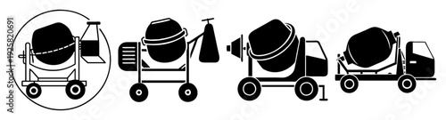 Concrete mixer truck construction vehicle set flat design vector illustration scalable icon pack