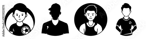 Silhouette sports player icon pack vector illustration, flat design team characters, scalable athlete avatars for apps and games