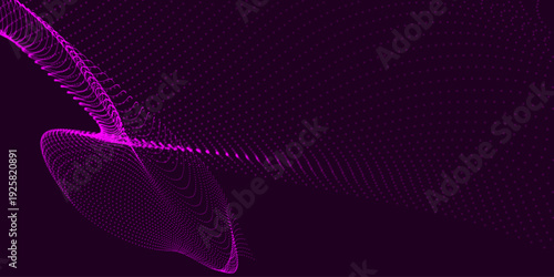 Futuristic dynamic wave. Abstract background of moving particles. Colorful music wave. Banner dedicated to technology or science. Digital technologies. 3D vector illustration.