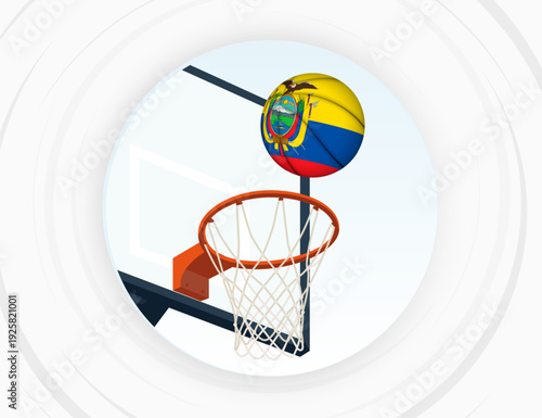 Ecuador Flag Themed Basketball in Motion, Scoring Moment in Basketball Game.